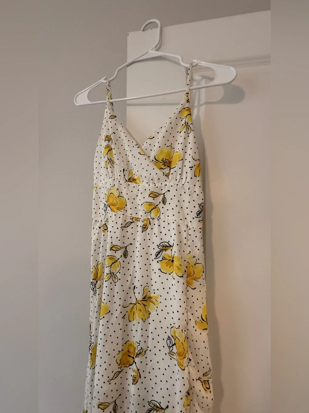 Abercrombie & Fitch White Yellow Floral Polka Dot Wrap Cami Maxi Dress❤️